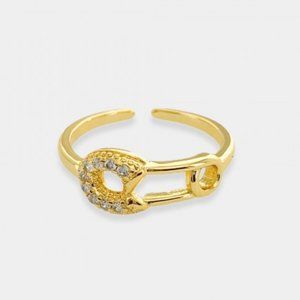NEW 18K Gold Plated Safety Pin Open Adjustable Ring